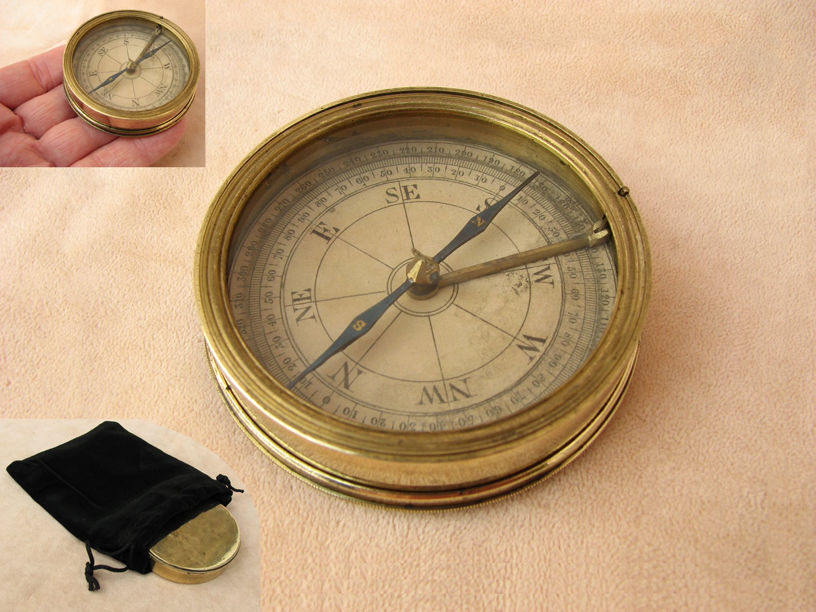 Early Victorian brass cased pocket compass
